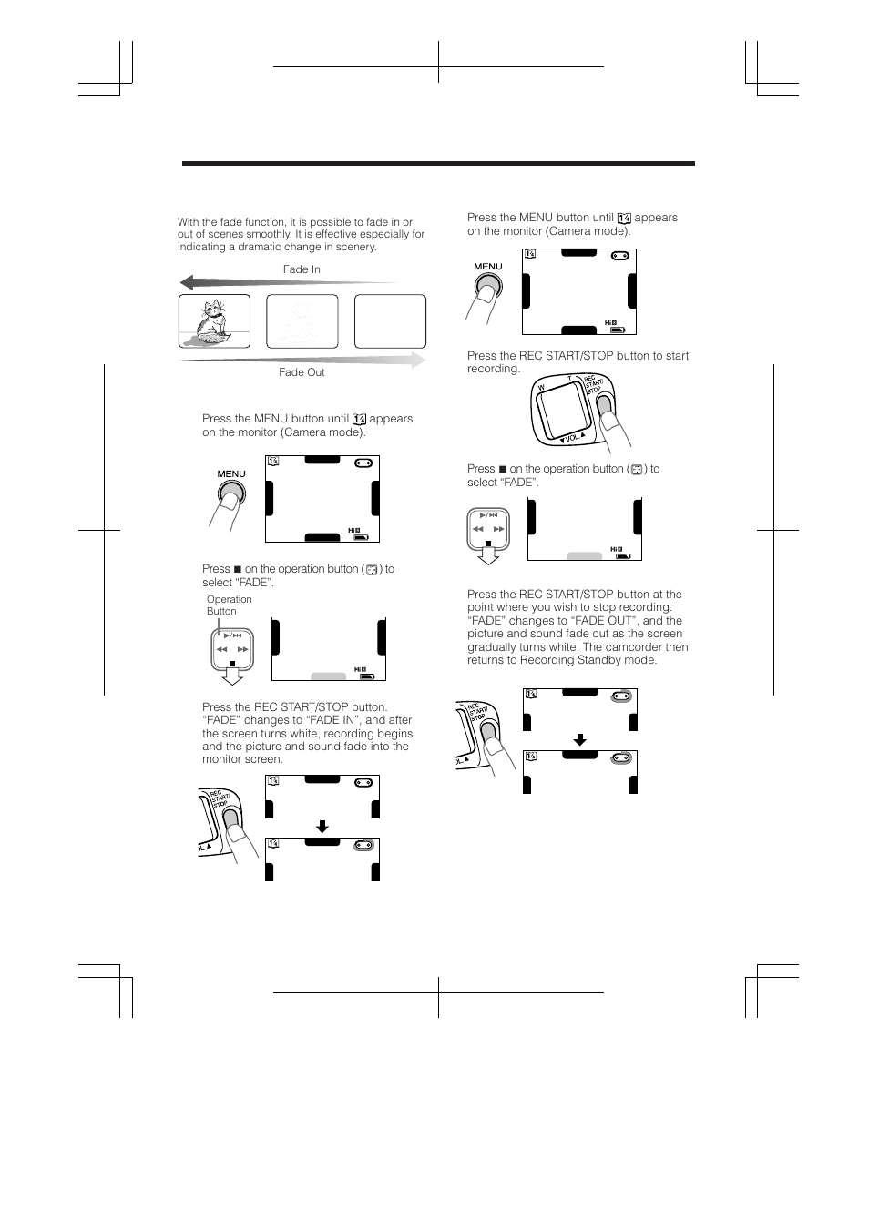 Fade in and fade out, Camera recording, Fade in | Fade out | RCA ProV950HB User Manual | Page 32 / 80