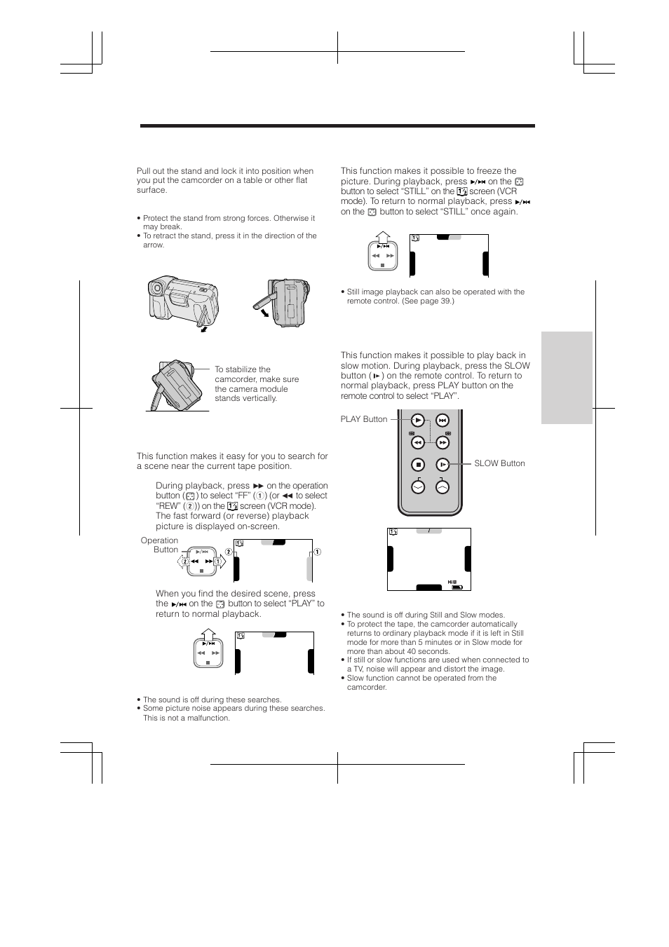 Using the stand, Video search, Still | Slow | RCA ProV950HB User Manual | Page 39 / 80