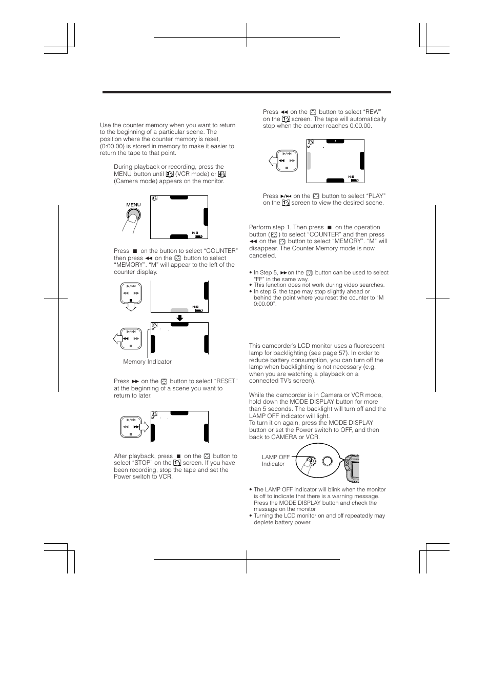 Counter memory, Turning off the lcd monitor backlight, Basic operations playback | RCA ProV950HB User Manual | Page 42 / 80