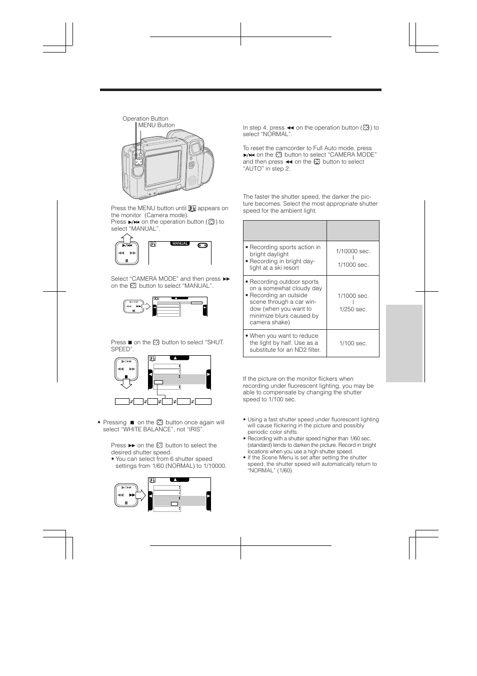 Setting the shutter speed, Setting the shutter speed 1 | RCA ProV950HB User Manual | Page 49 / 80