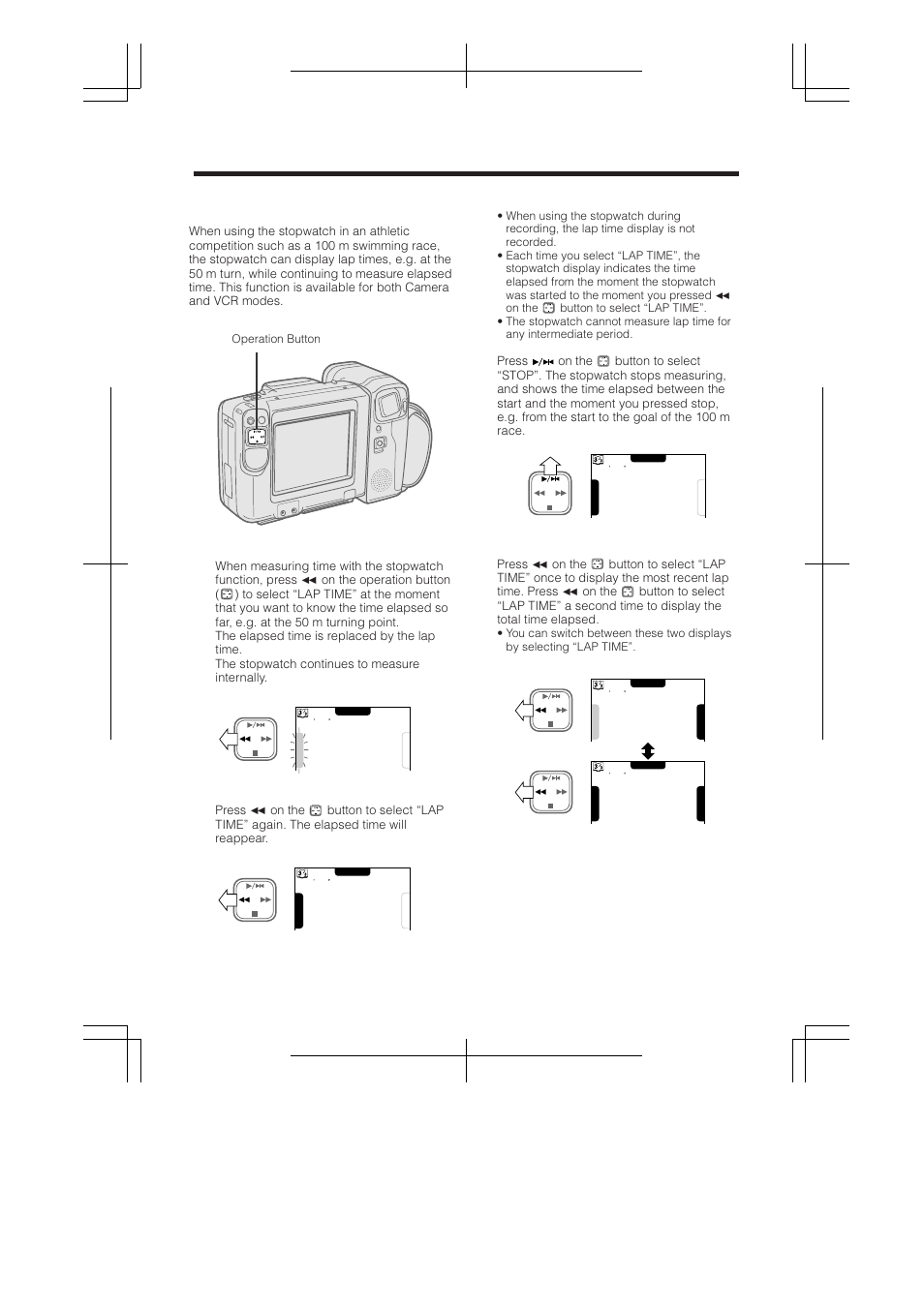 Useful features for camera recording, Displaying lap times | RCA ProV950HB User Manual | Page 54 / 80