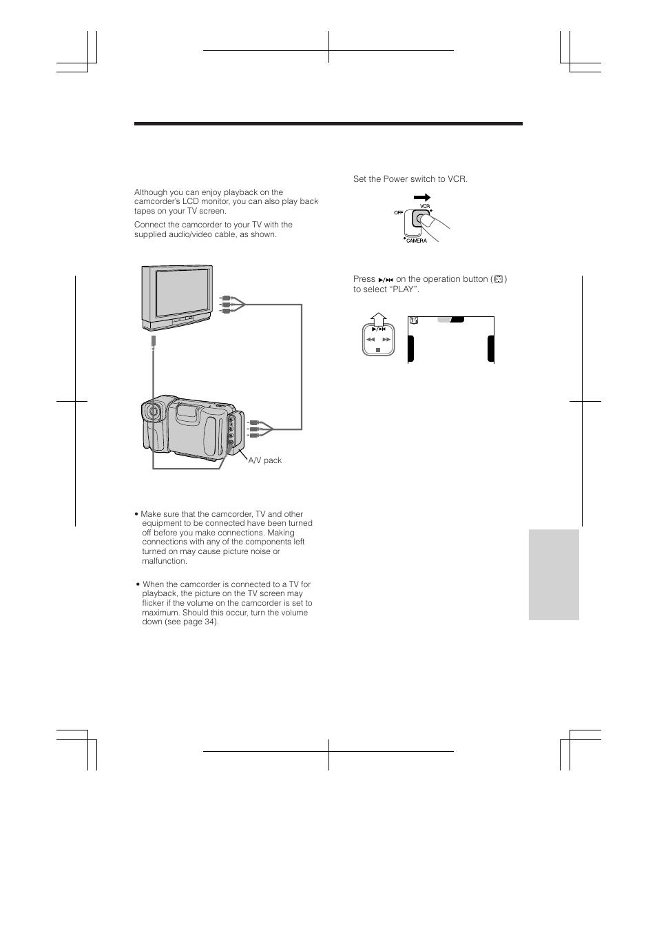Use the camcorder to play back tapes on a tv, Use the camcorder to play back tapes on a tv 1 | RCA ProV950HB User Manual | Page 57 / 80