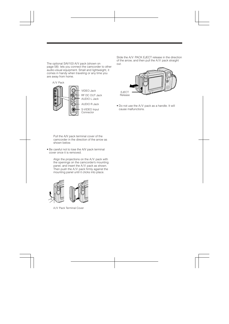 Using the optional sav103 a/v pack, Using the optional sav103 a / v pack | RCA ProV950HB User Manual | Page 58 / 80