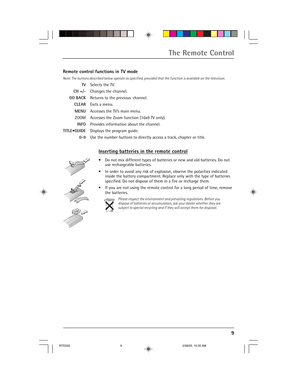 The remote control | RCA RTD205 User Manual | Page 11 / 30