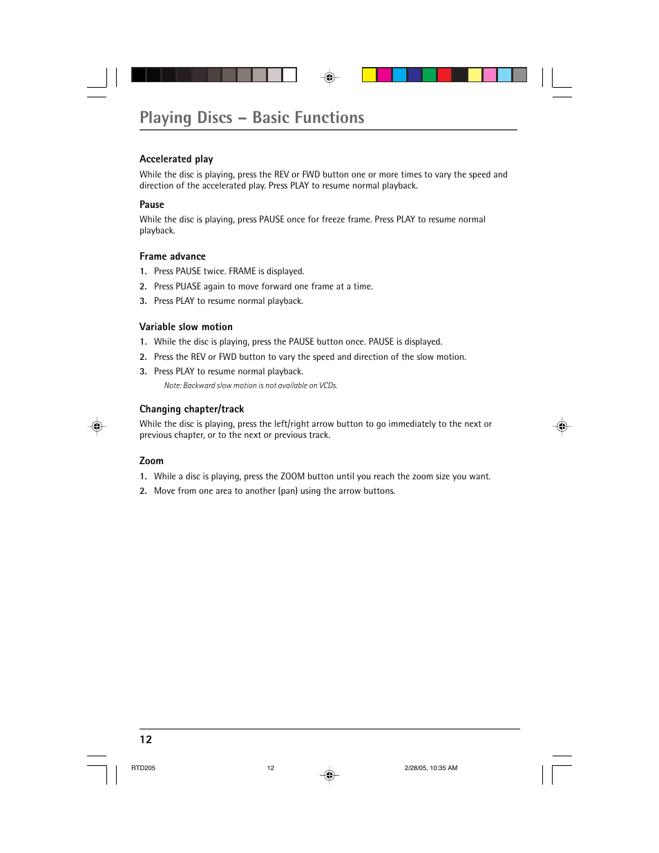 Playing discs – basic functions | RCA RTD205 User Manual | Page 14 / 30