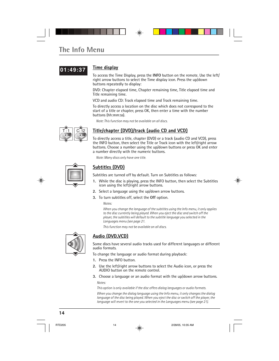 The info menu | RCA RTD205 User Manual | Page 16 / 30