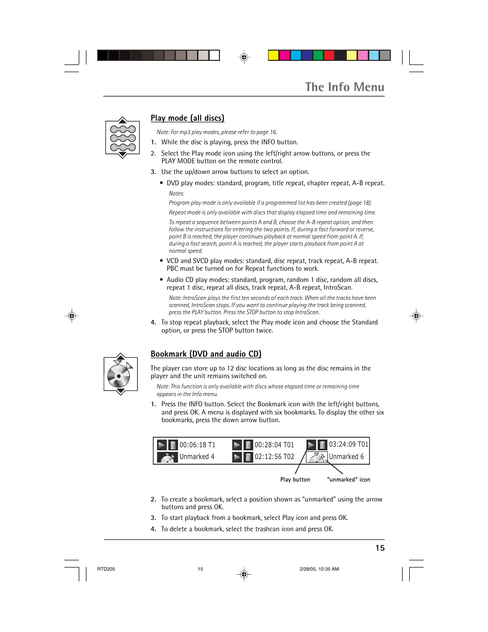 The info menu | RCA RTD205 User Manual | Page 17 / 30