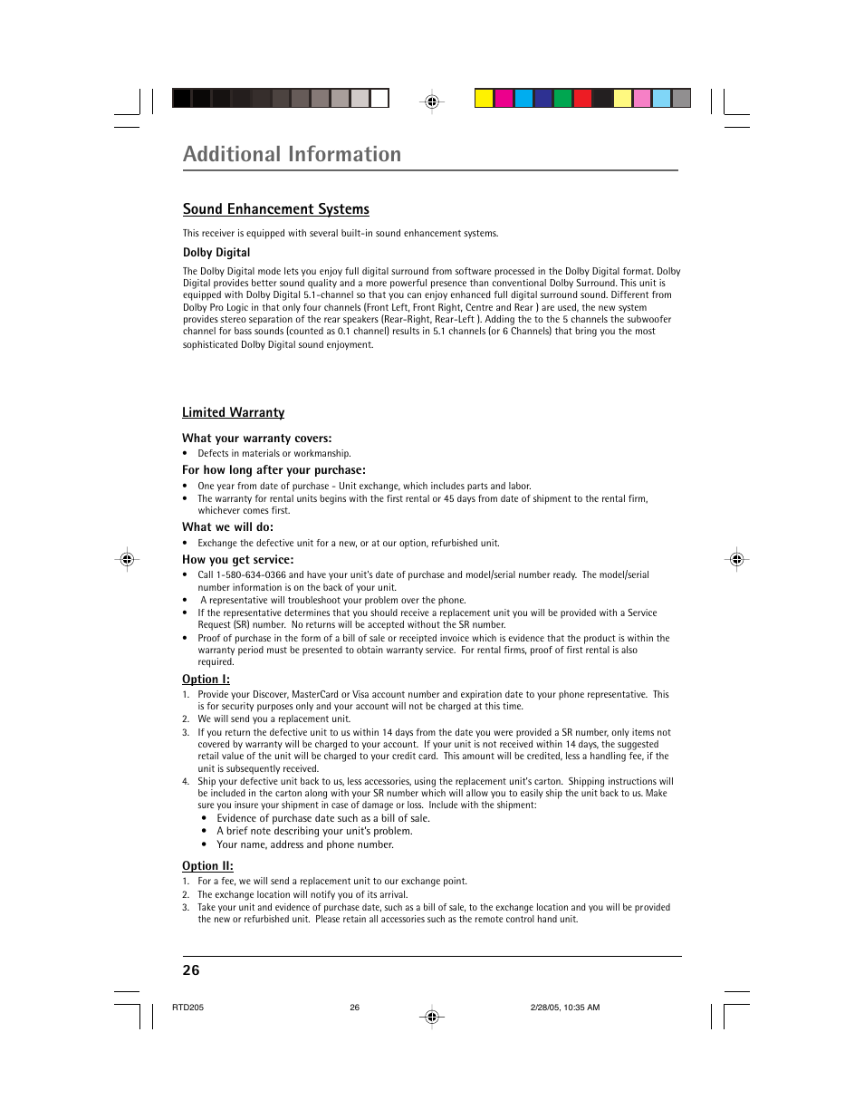 Additional information, Sound enhancement systems | RCA RTD205 User Manual | Page 28 / 30