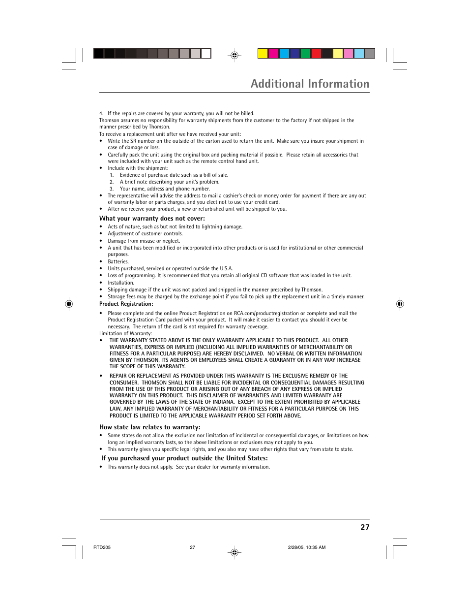 Additional information | RCA RTD205 User Manual | Page 29 / 30