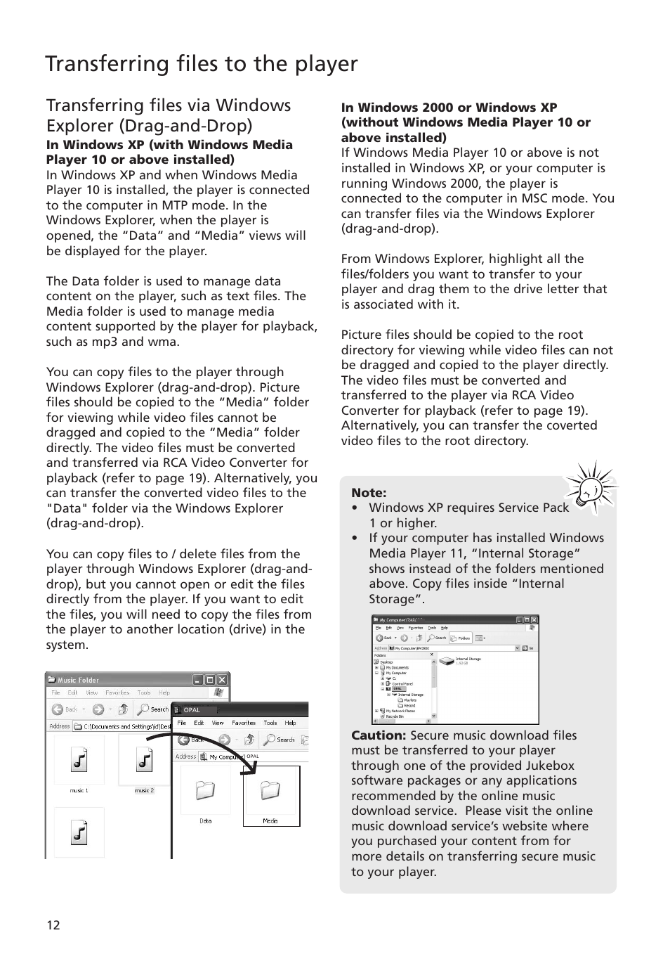 Transferring files to the player | RCA MC4004 User Manual | Page 12 / 28