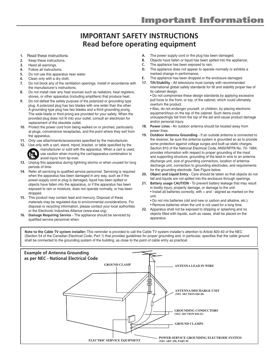 Important information | RCA 20F524T User Manual | Page 3 / 40