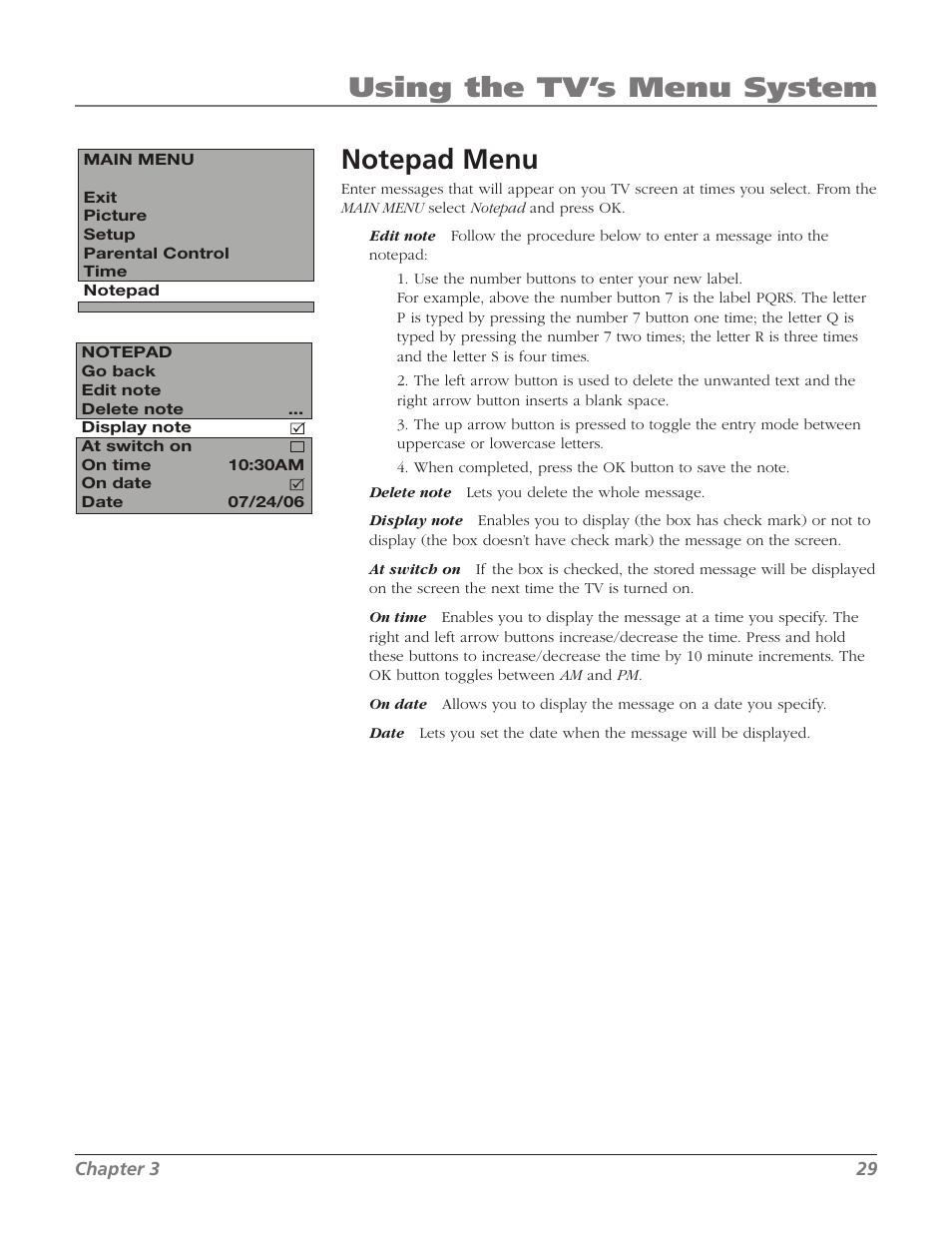 Using the tv’s menu system | RCA 20F524T User Manual | Page 31 / 40