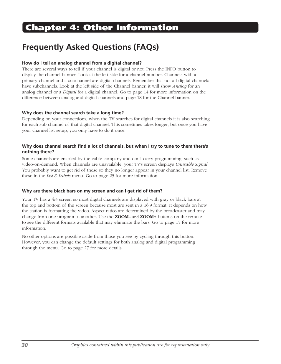Frequently asked questions (faqs), Chapter 4: other information | RCA 20F524T User Manual | Page 32 / 40