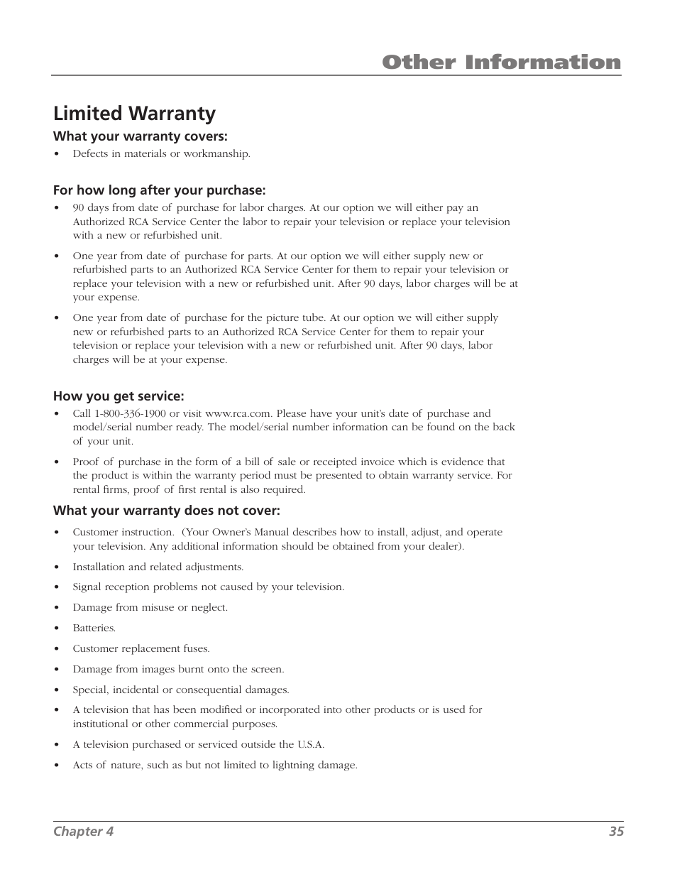 Other information limited warranty | RCA 20F524T User Manual | Page 37 / 40