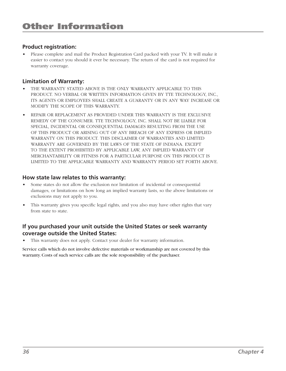 Other information | RCA 20F524T User Manual | Page 38 / 40