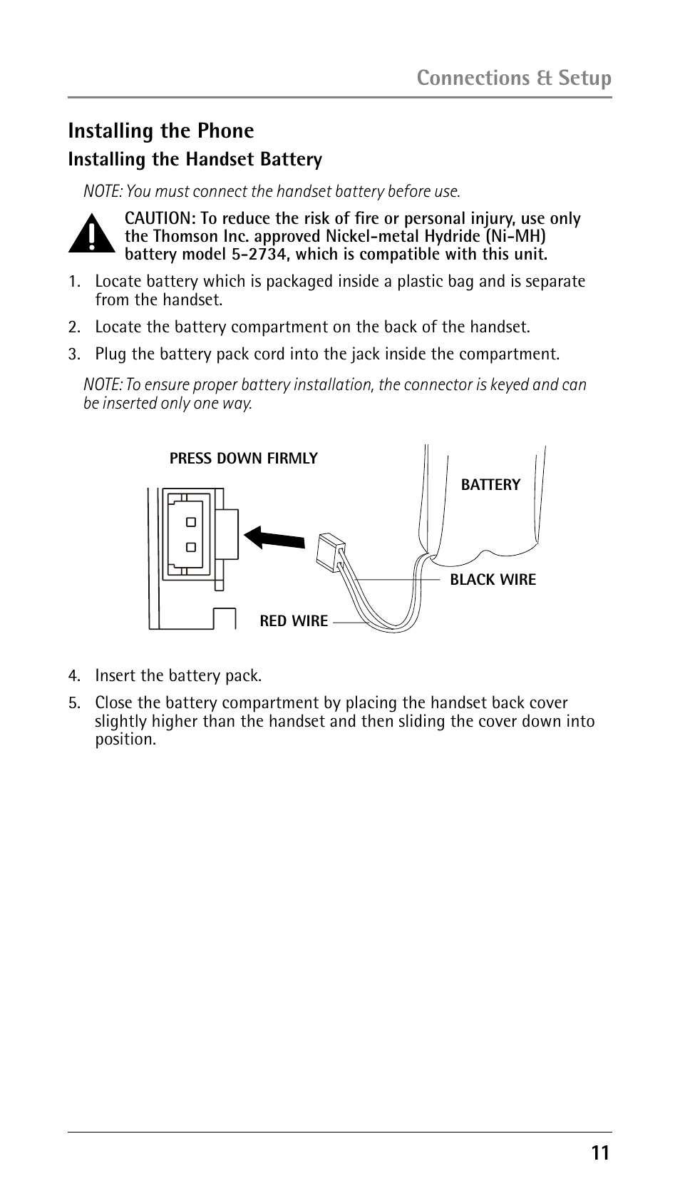 11 connections & setup installing the phone | RCA 25250 User Manual | Page 11 / 100
