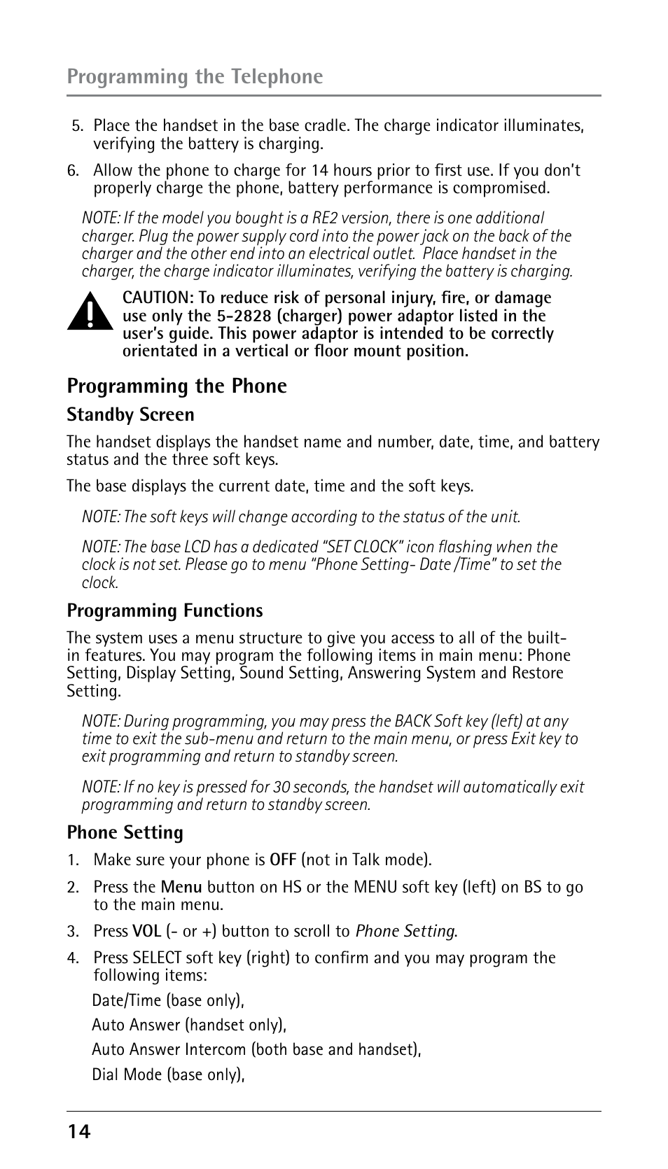 Programming the phone, Programming the telephone | RCA 25250 User Manual | Page 14 / 100