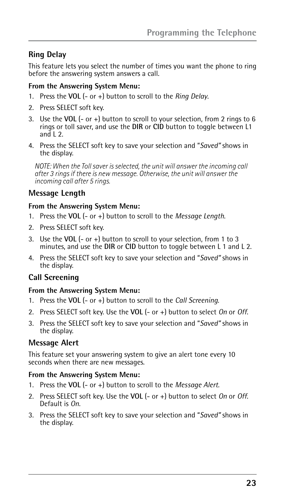 Programming the telephone | RCA 25250 User Manual | Page 23 / 100