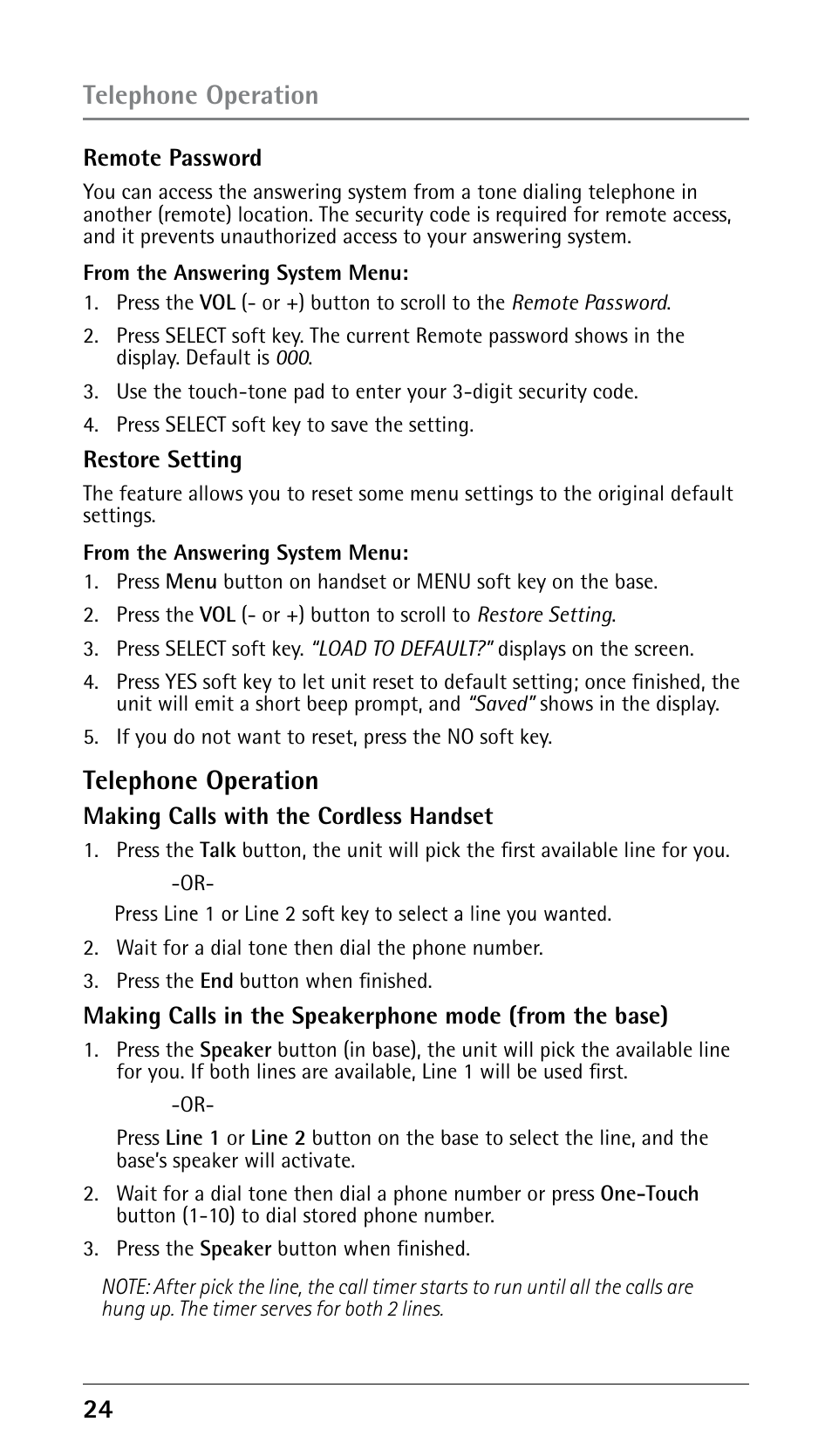 Telephone operation | RCA 25250 User Manual | Page 24 / 100