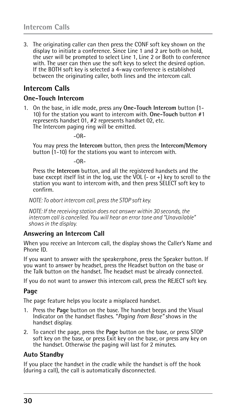 Intercom calls | RCA 25250 User Manual | Page 30 / 100