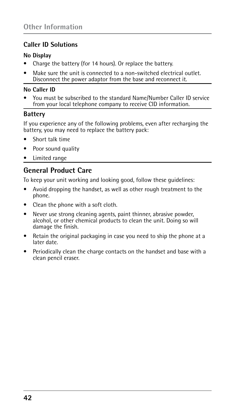 General product care, Other information | RCA 25250 User Manual | Page 42 / 100