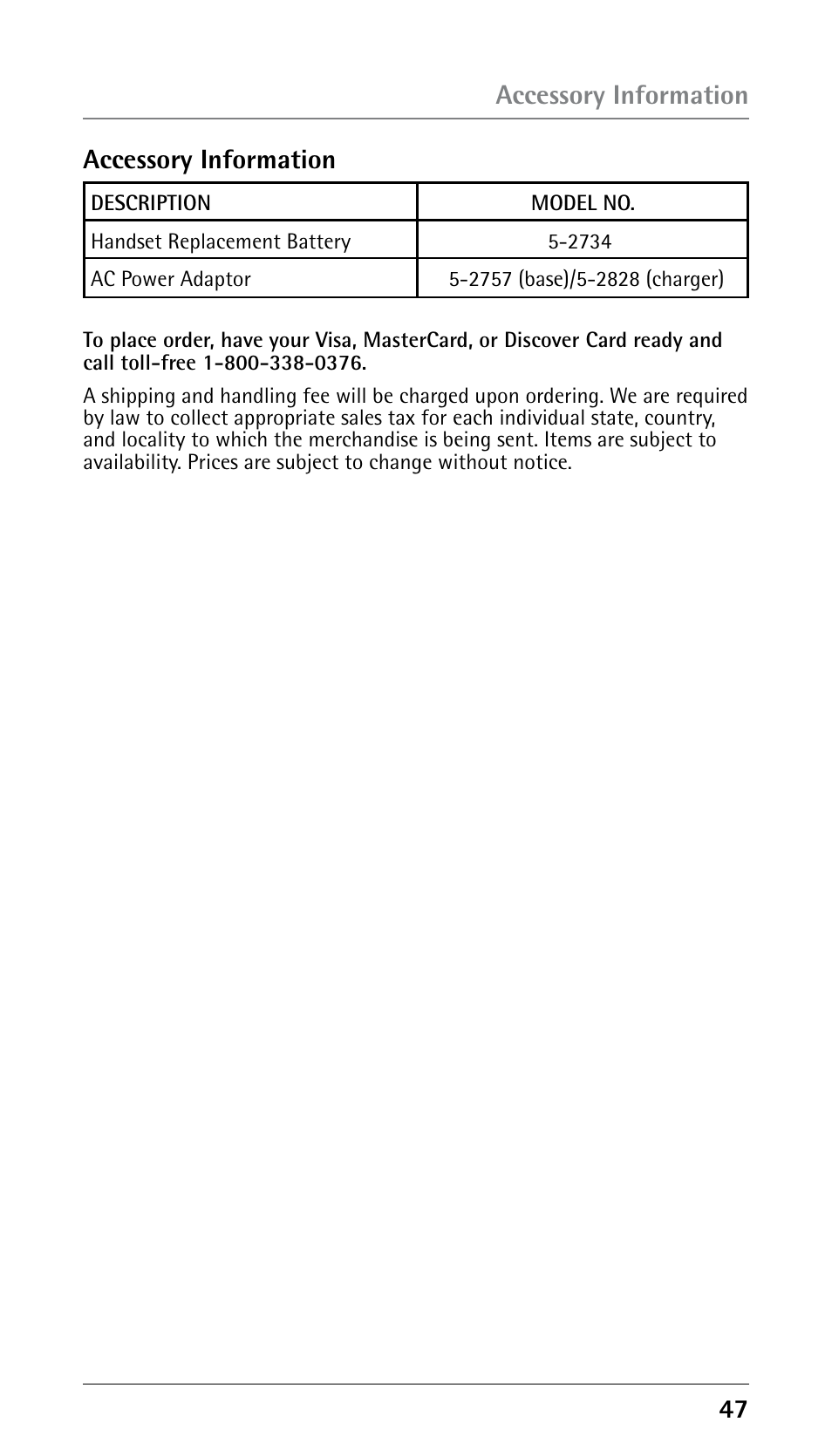 Accessory information accessory information | RCA 25250 User Manual | Page 47 / 100