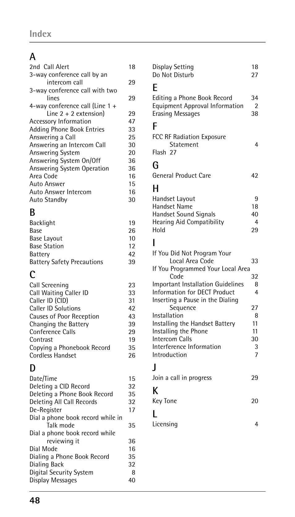 Index | RCA 25250 User Manual | Page 48 / 100