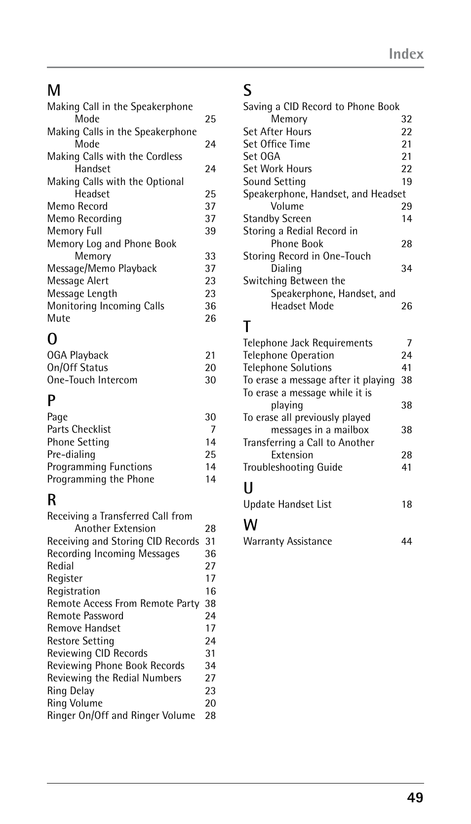 Index | RCA 25250 User Manual | Page 49 / 100
