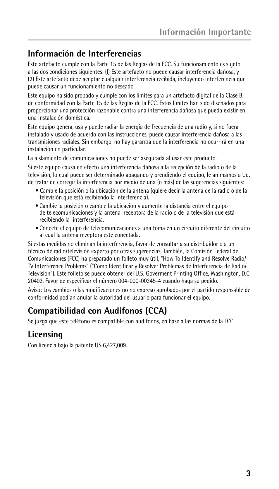 Compatibilidad con audífonos (cca), Licensing | RCA 25250 User Manual | Page 53 / 100