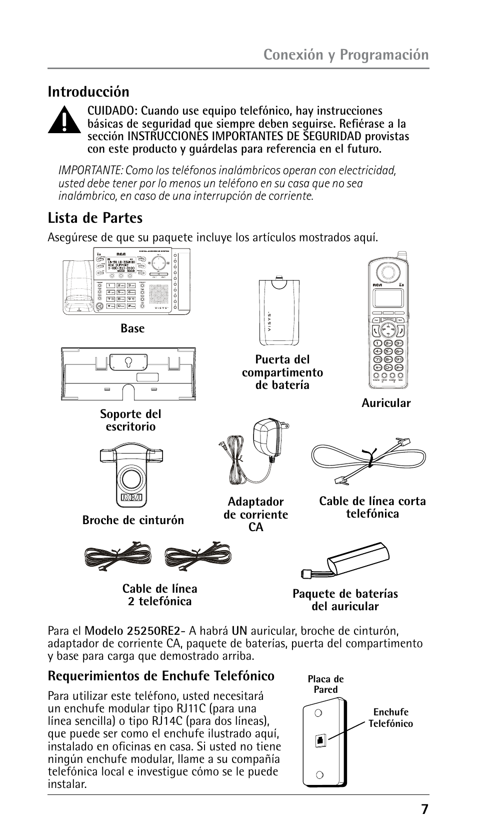 Introducción, Conexión y programación lista de partes | RCA 25250 User Manual | Page 57 / 100