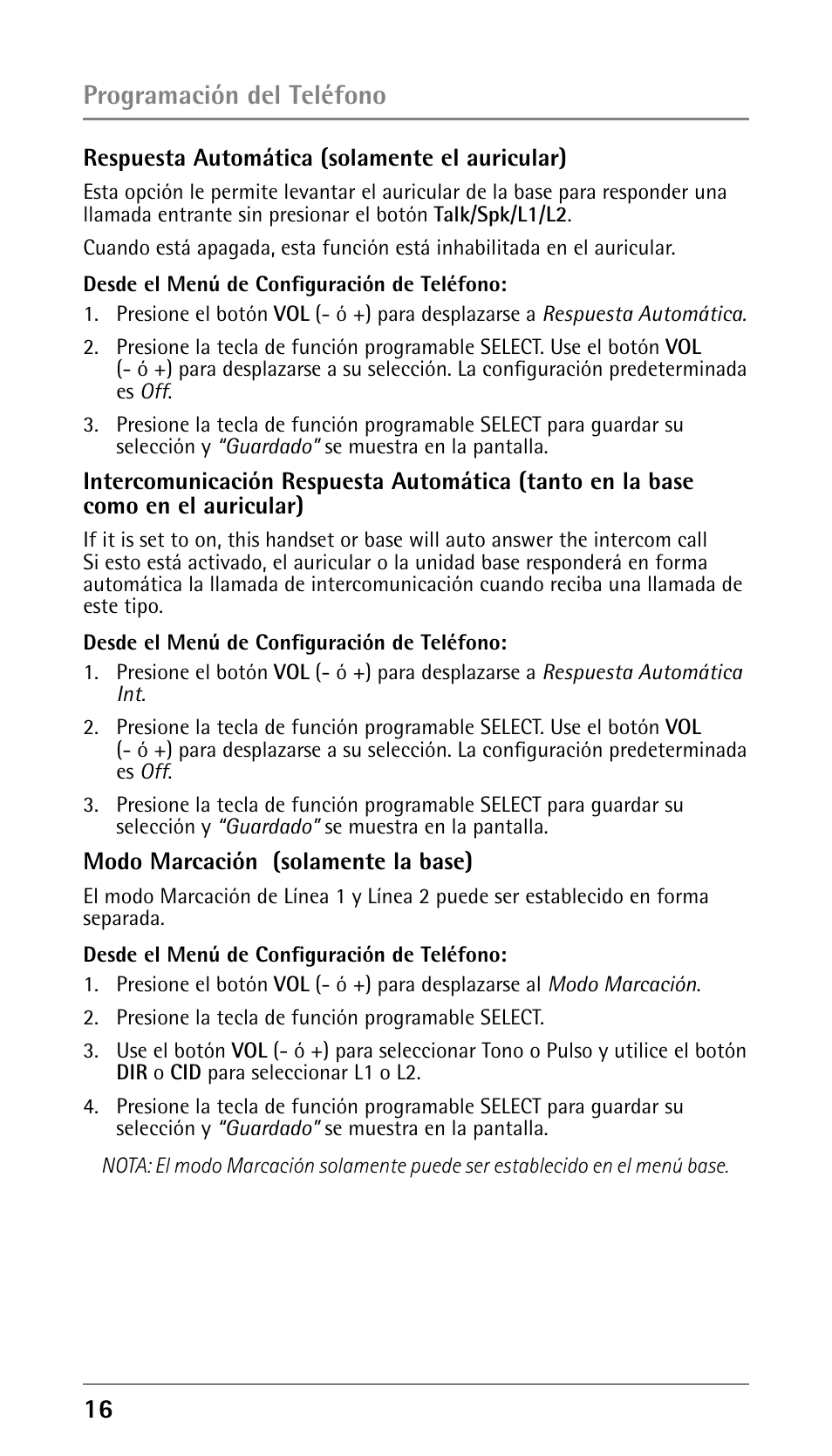 Programación del teléfono | RCA 25250 User Manual | Page 66 / 100