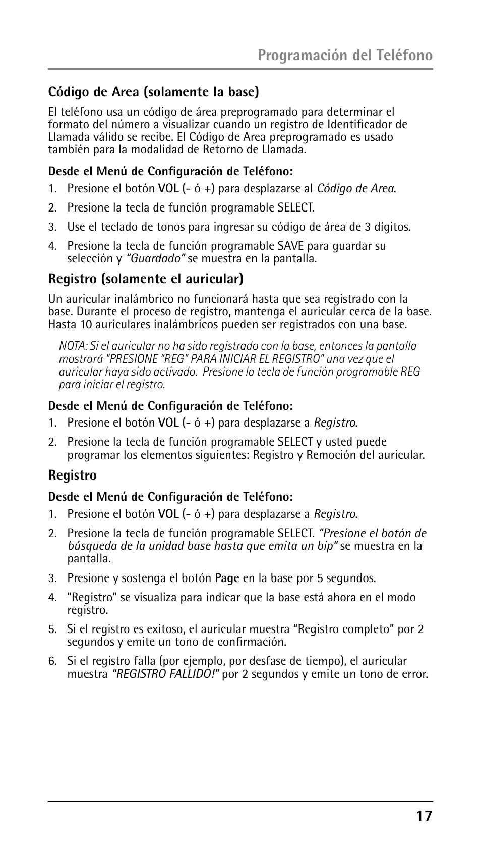 Programación del teléfono | RCA 25250 User Manual | Page 67 / 100