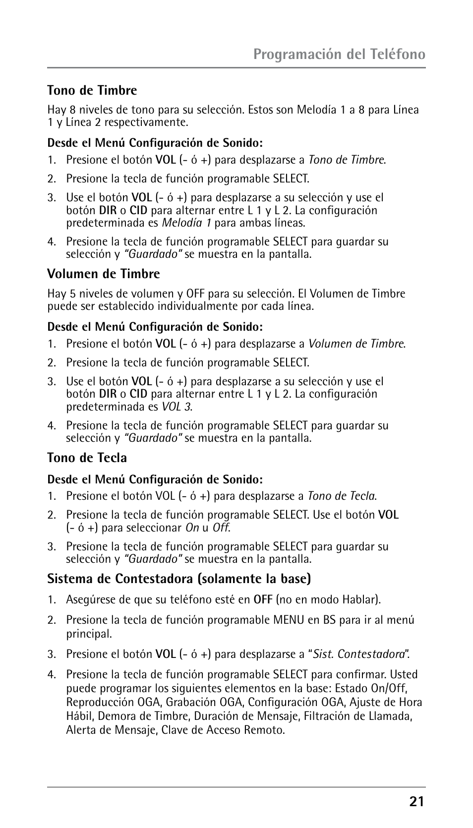 Programación del teléfono | RCA 25250 User Manual | Page 71 / 100