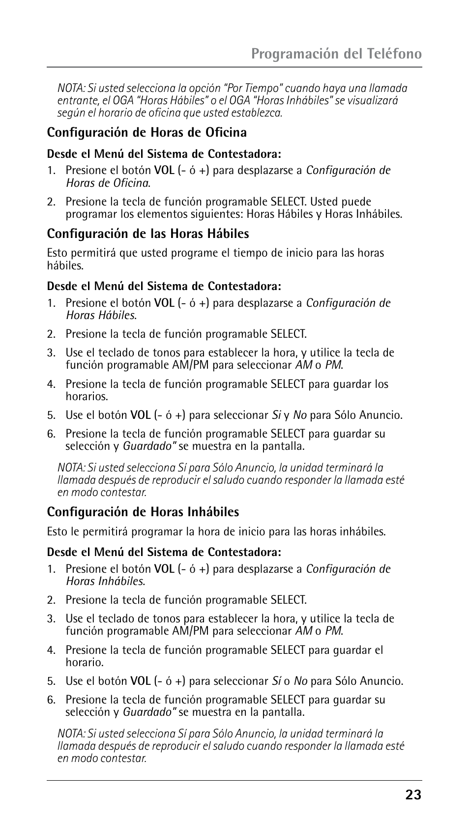Programación del teléfono | RCA 25250 User Manual | Page 73 / 100