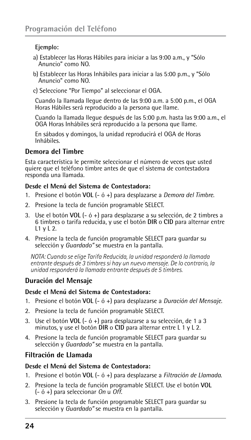 Programación del teléfono | RCA 25250 User Manual | Page 74 / 100