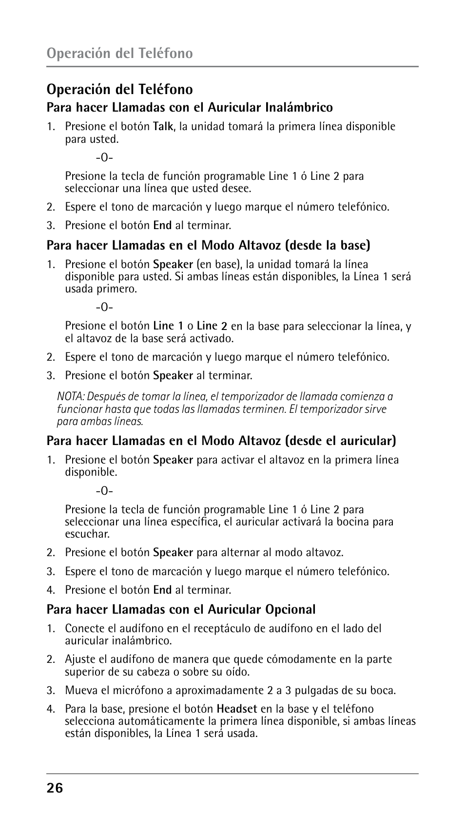 26 operación del teléfono, Operación del teléfono | RCA 25250 User Manual | Page 76 / 100