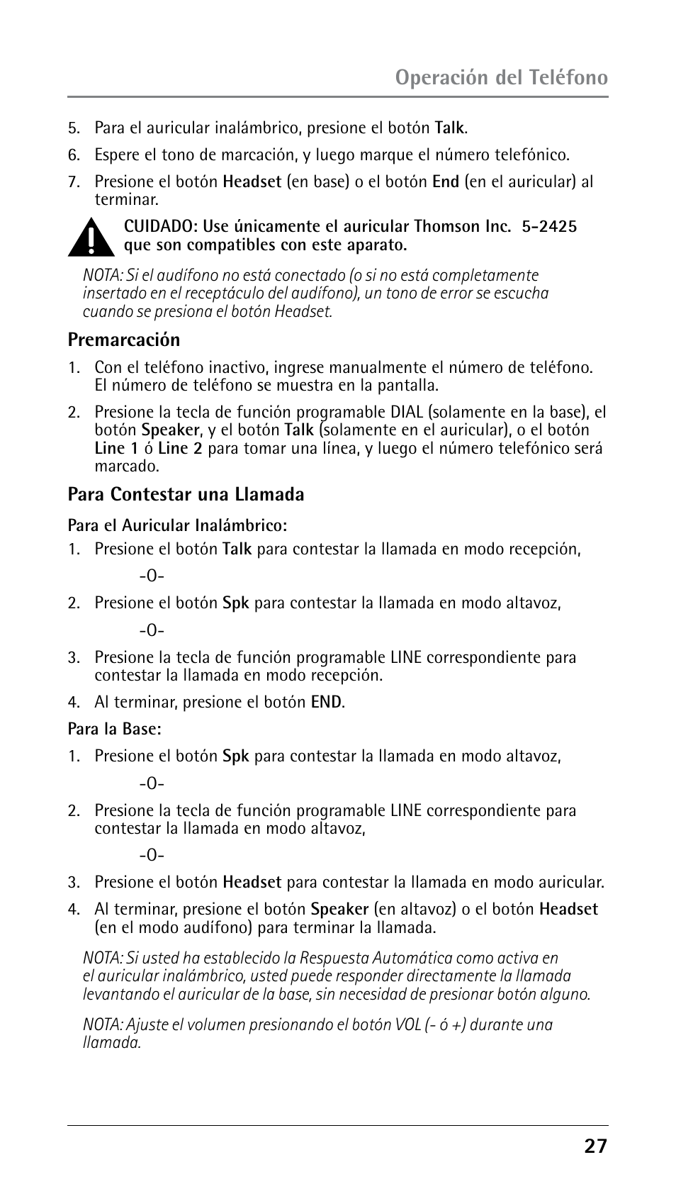 Operación del teléfono | RCA 25250 User Manual | Page 77 / 100