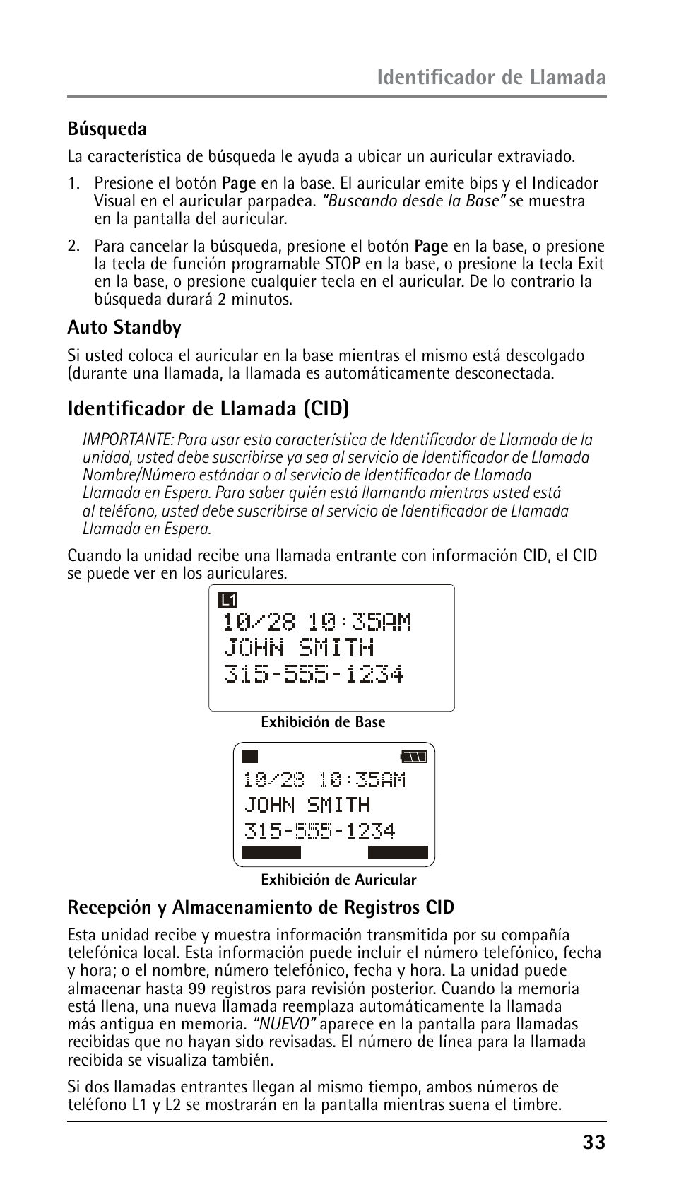 Identificador de llamada (cid), Identificador de llamada | RCA 25250 User Manual | Page 83 / 100