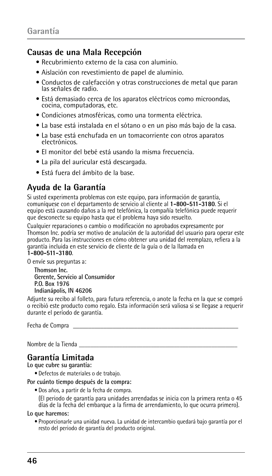 6 garantía causas de una mala recepción, Ayuda de la garantía, Garantía limitada | RCA 25250 User Manual | Page 96 / 100