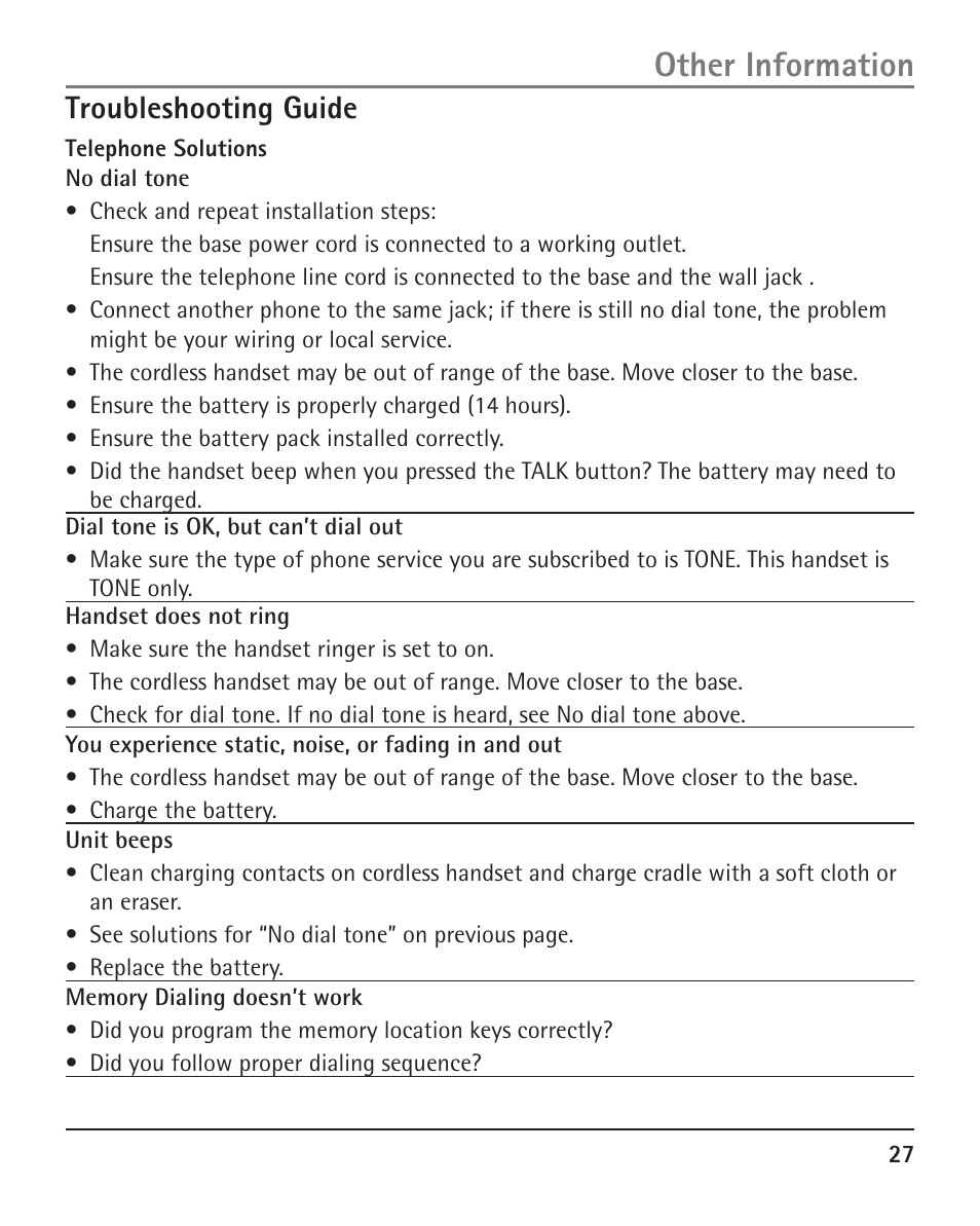 Other information, Troubleshooting guide | RCA H5401 User Manual | Page 27 / 34