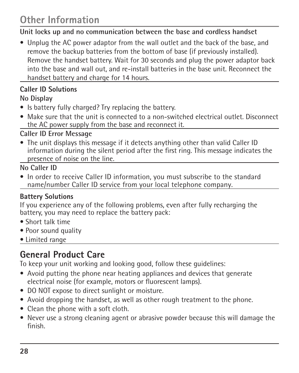 Other information, General product care | RCA H5401 User Manual | Page 28 / 34