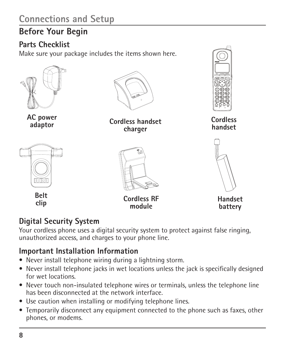 Connections and setup, Before your begin | RCA H5401 User Manual | Page 8 / 34