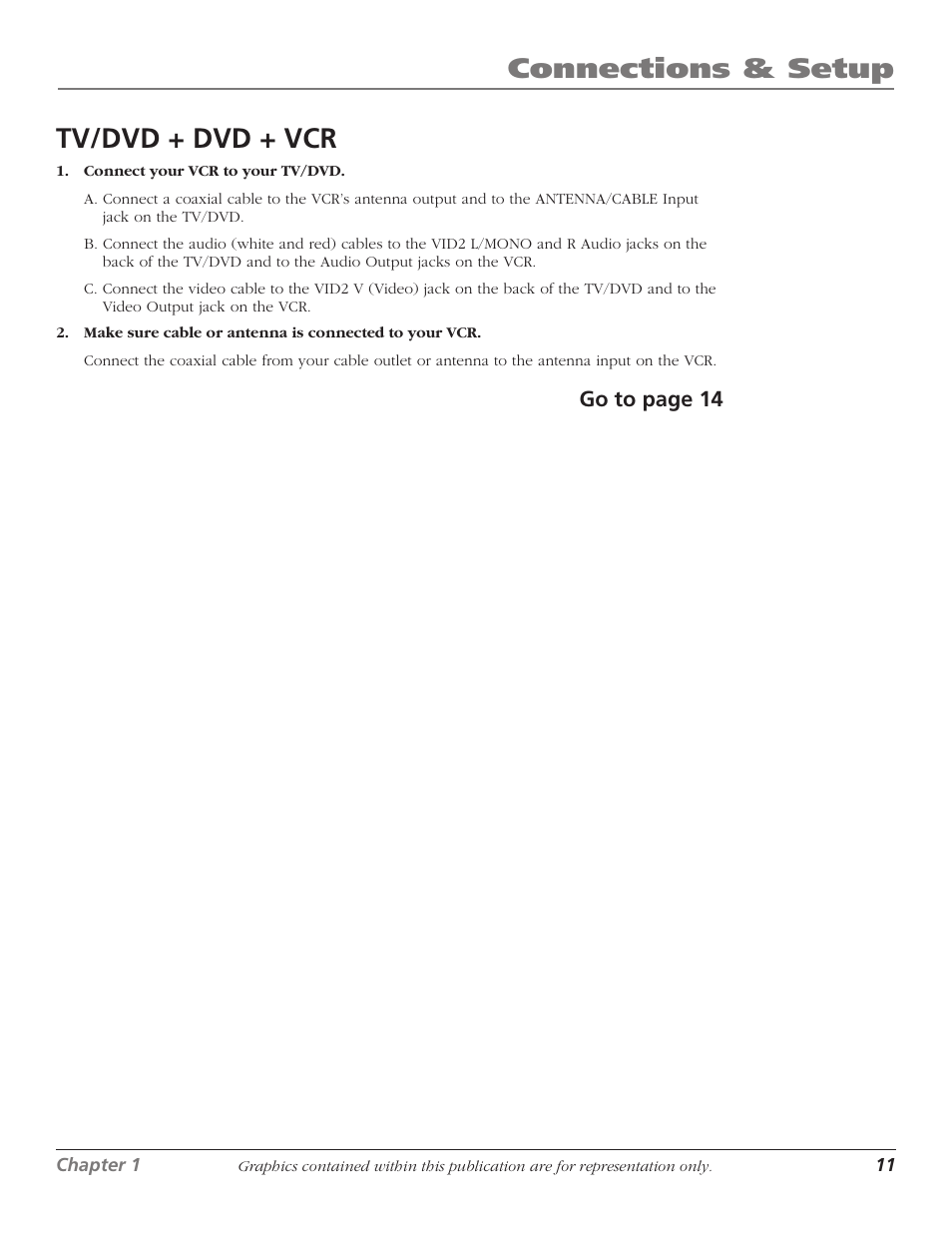 Tv/dvd + dvd + vcr, Connections & setup | RCA HDTVMonitor/DVD User Manual | Page 13 / 64