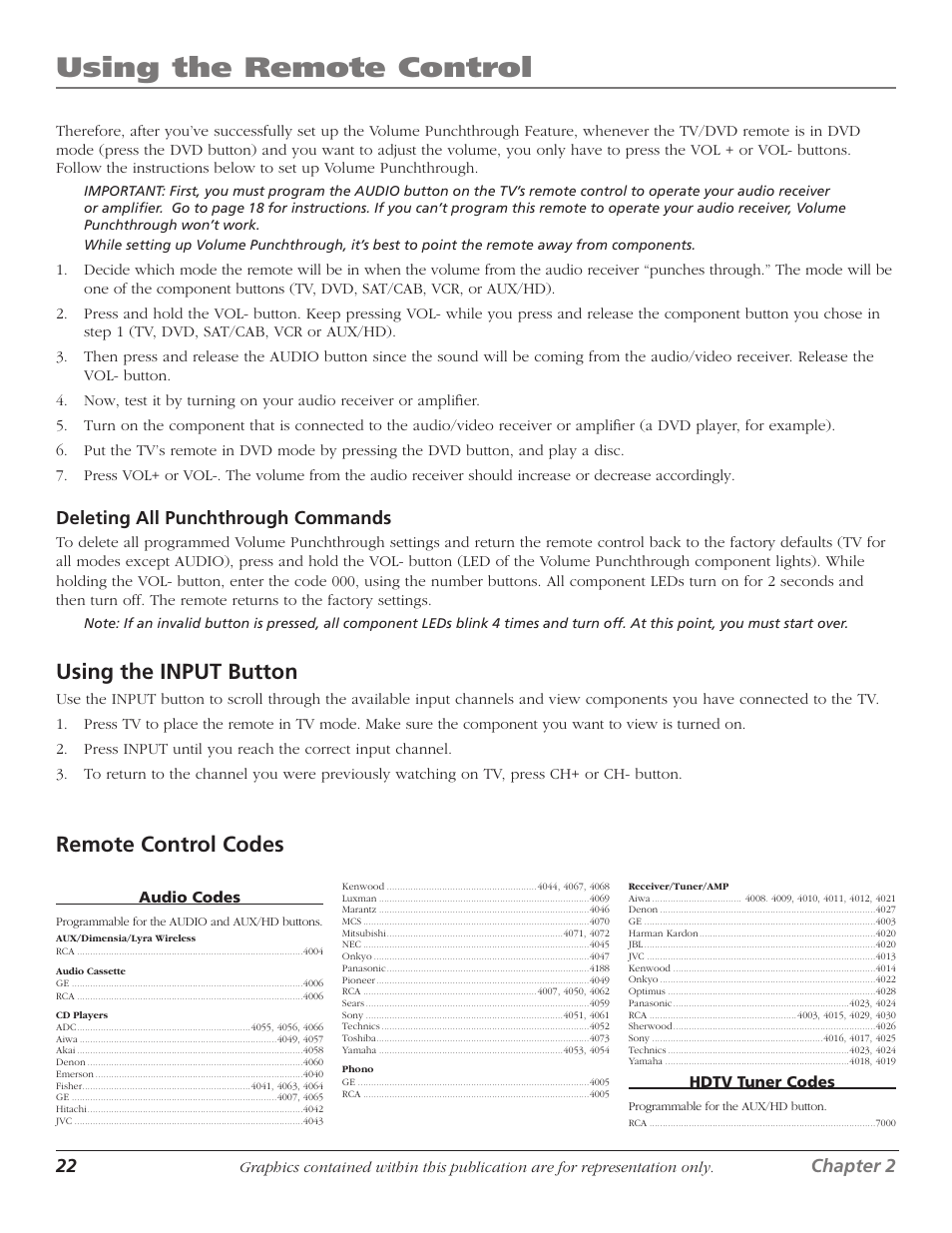 Remote control codes, Using the remote control, Using the input button | RCA HDTVMonitor/DVD User Manual | Page 24 / 64