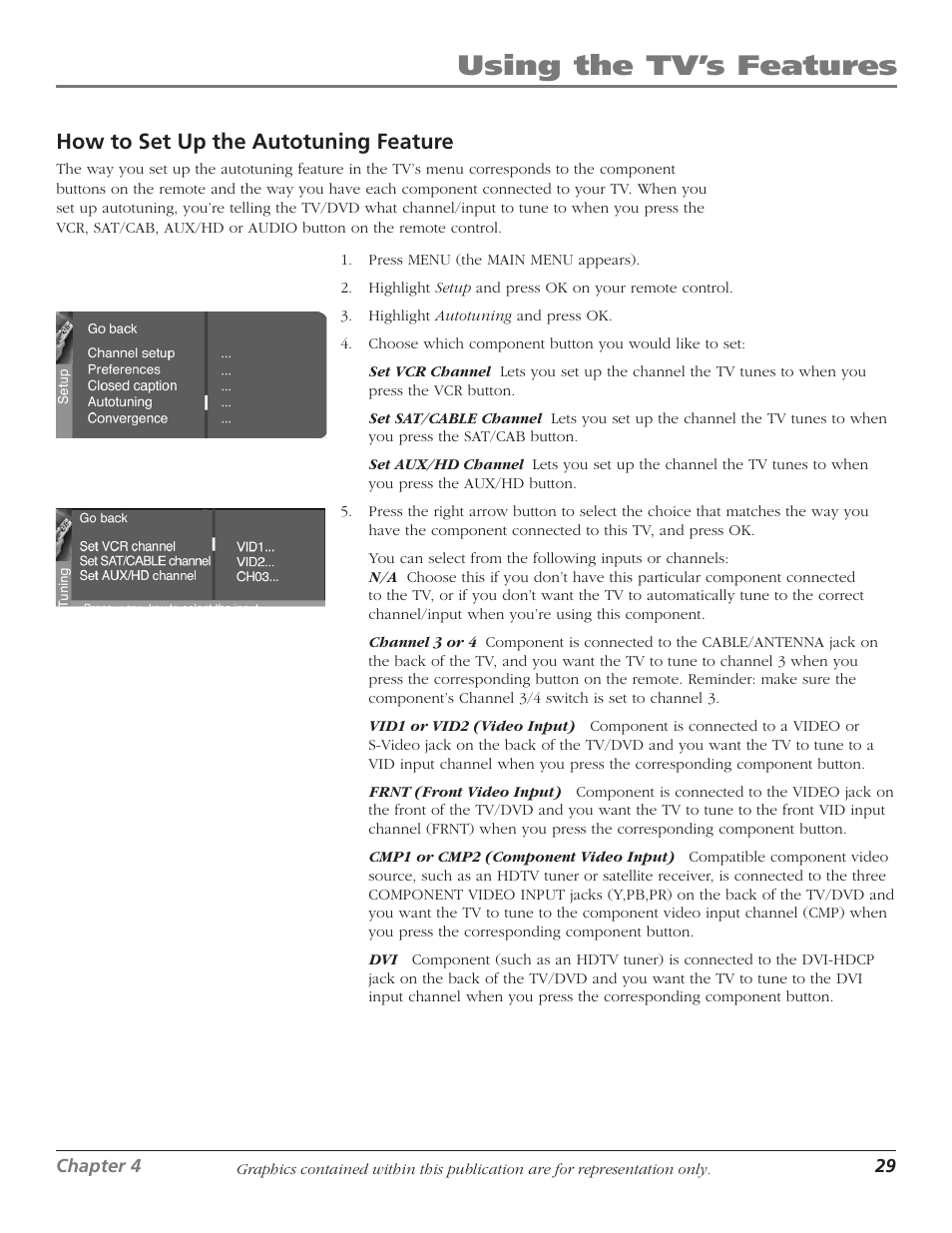 Using the tv’s features, How to set up the autotuning feature | RCA HDTVMonitor/DVD User Manual | Page 31 / 64