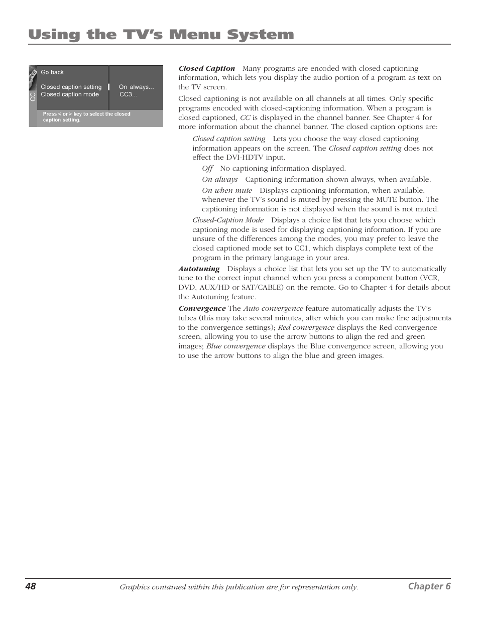 Using the tv’s menu system | RCA HDTVMonitor/DVD User Manual | Page 50 / 64