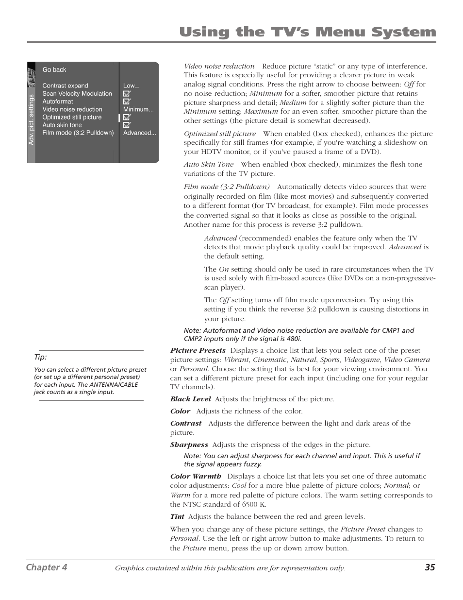 Using the tv’s menu system | RCA D61W17B User Manual | Page 37 / 48