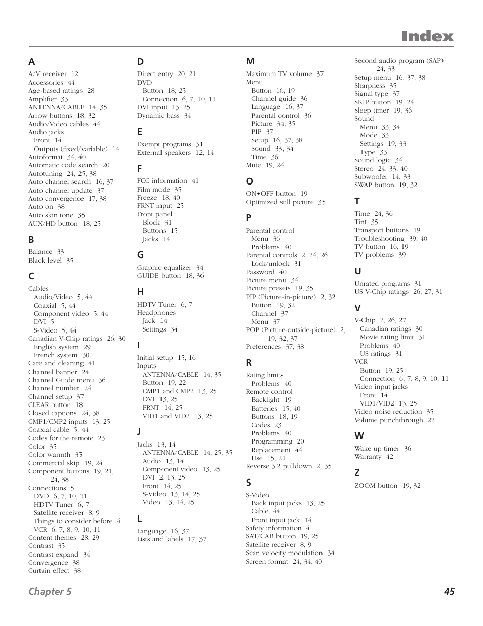 Other information, Index | RCA D61W17B User Manual | Page 47 / 48