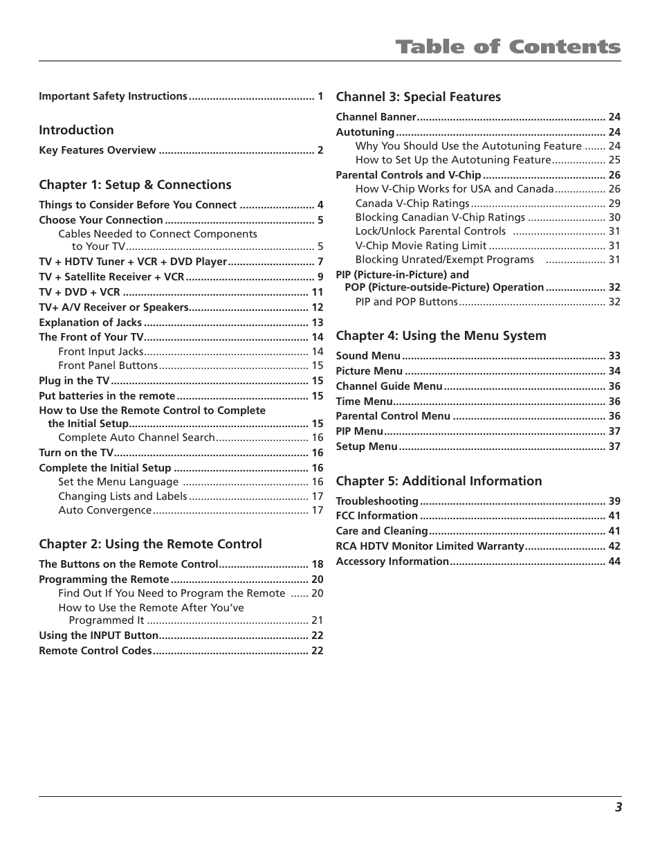 RCA D61W17B User Manual | Page 5 / 48