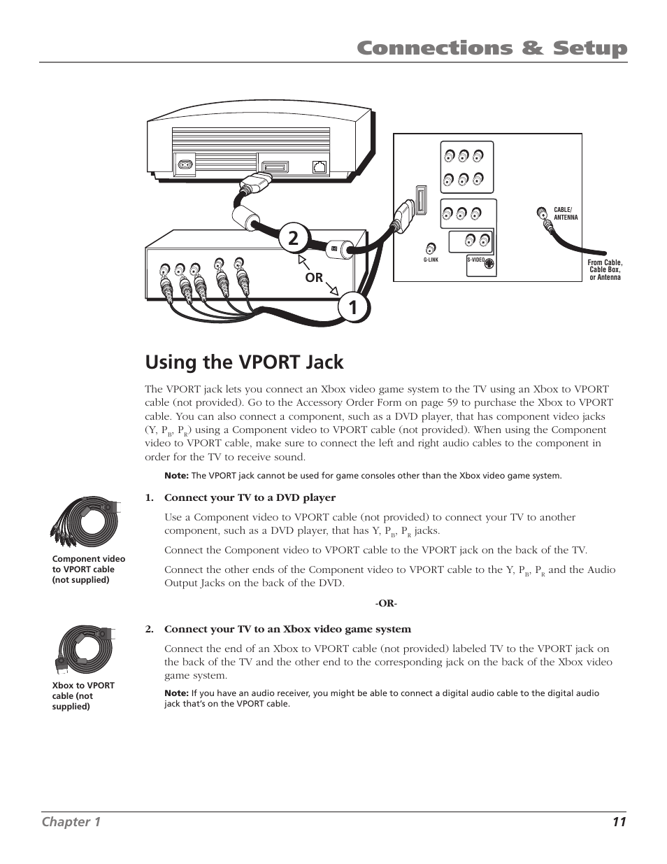 Connections & setup using the vport jack, Chapter 1 11 | RCA F27TF700 User Manual | Page 13 / 64